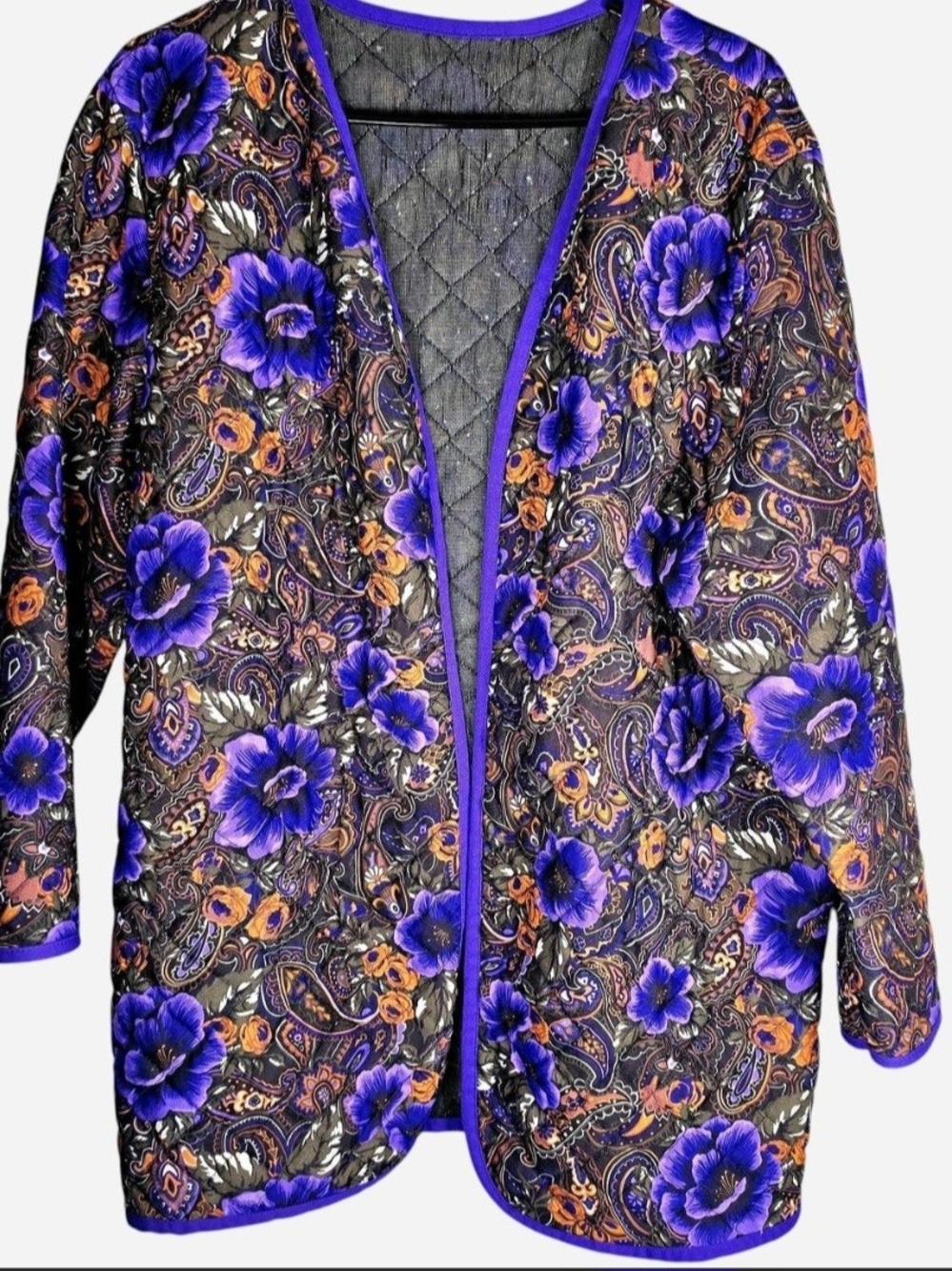 Quilted Floral Paisley Long Sleeve Cardigan Vintage Womens Size XL